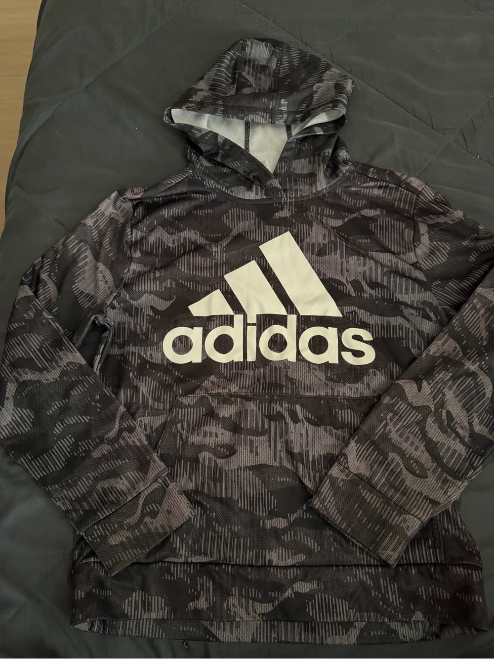 adidas Black and Gray Graphic Hoodie with Logo Tag